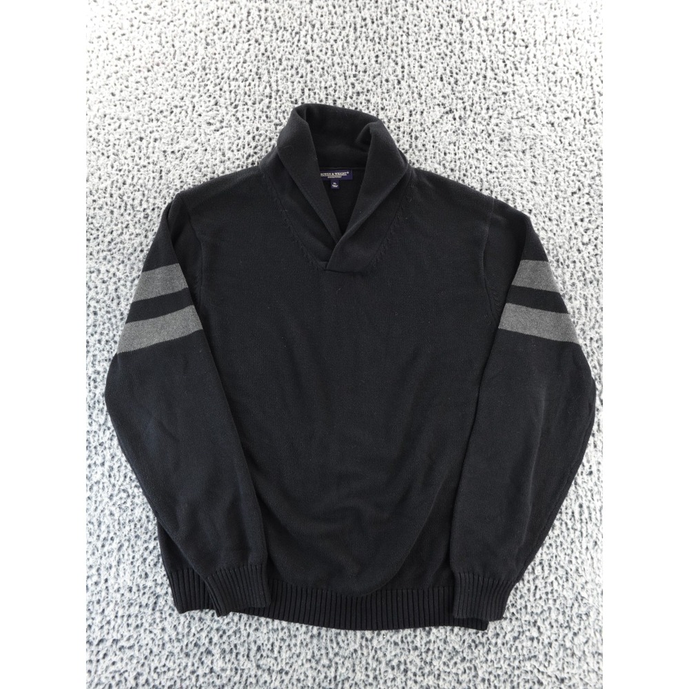 Bowen & Wright Knit Sweater Mens XL Black Pullover‎ Long Sleeve Retro Stripes